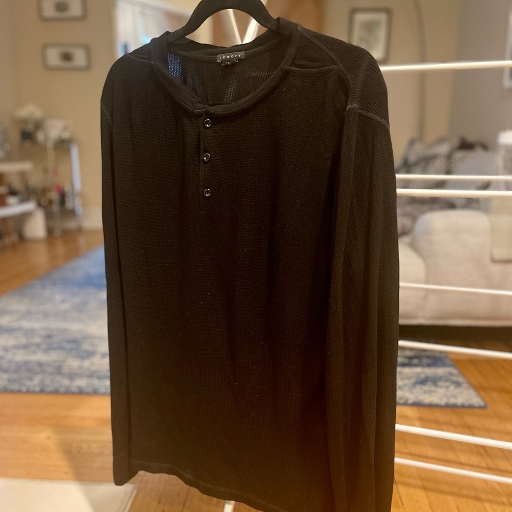 Theory Men’s Long Sleeve Crew Neck Black Shirt